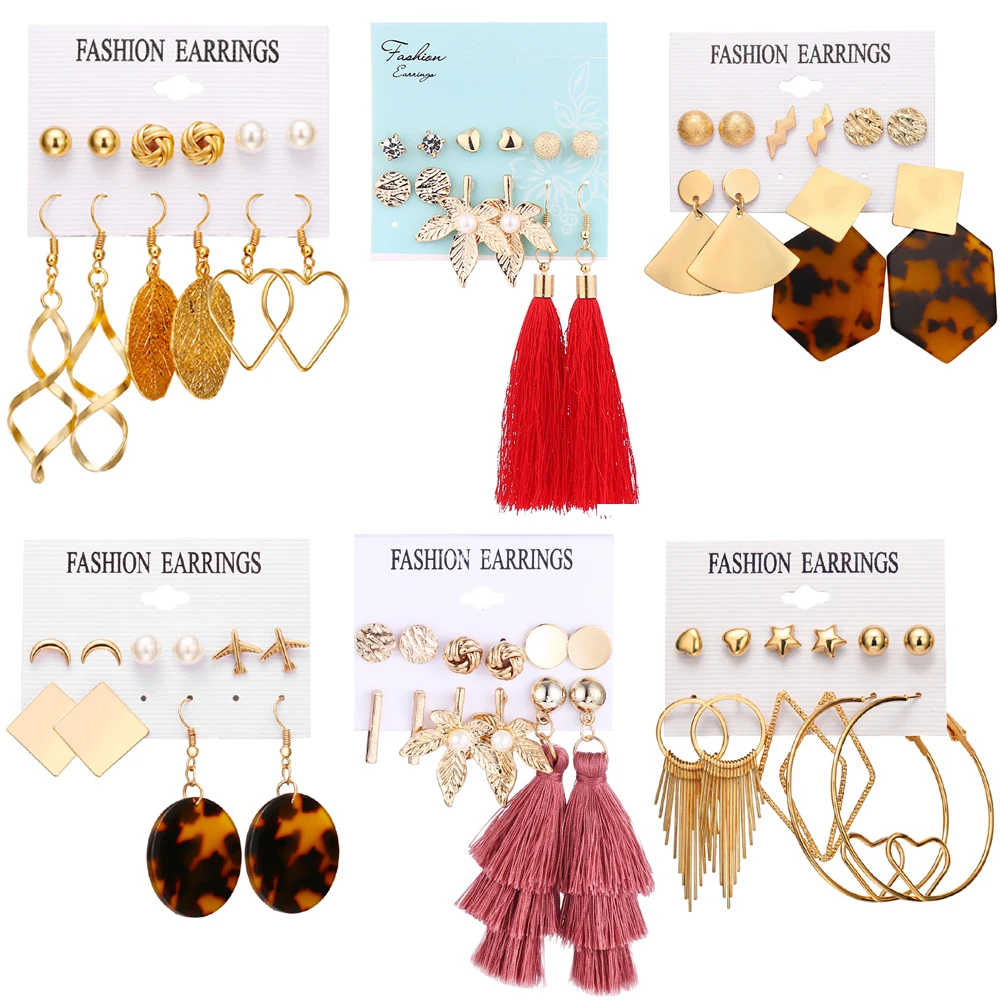 

HOCOLE Fashion Geometric Dangle Earrings Set For Women Bohemian Acrylic Resin Oversize Tassel Drop Earring Set Statement Jewelry