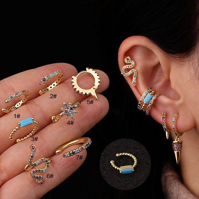 

New Arrival 1PC Bohemia Rainbow Cz Ear Cuff No Piercing Conch Cuff Earring Fashion Cartilage Helix Conch Fake Piercing Jewelry