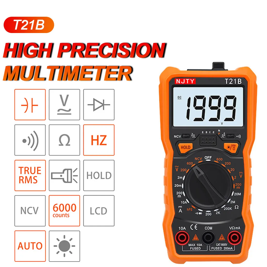 

Multimeter Tester Digital Multimeter Auto Ranging 5999 Counts AC/DC Voltage Temperature Measuring