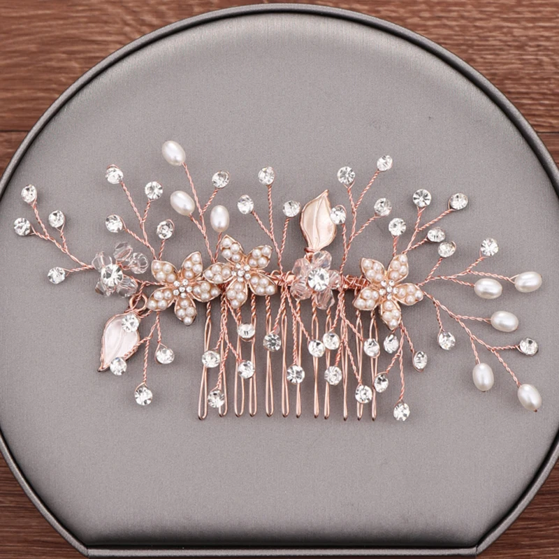 

Handmade Pearl Flower Bride Tiara Hair Comb Hair Accessories Rhinestone Wedding Hair Comb Clip Bridal Hair Jewelry Headpiece