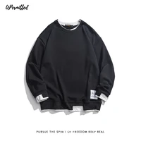 2021 autumn new color contrast fake two piece mens fashion loose hip hop couples matching pullover champion high street style