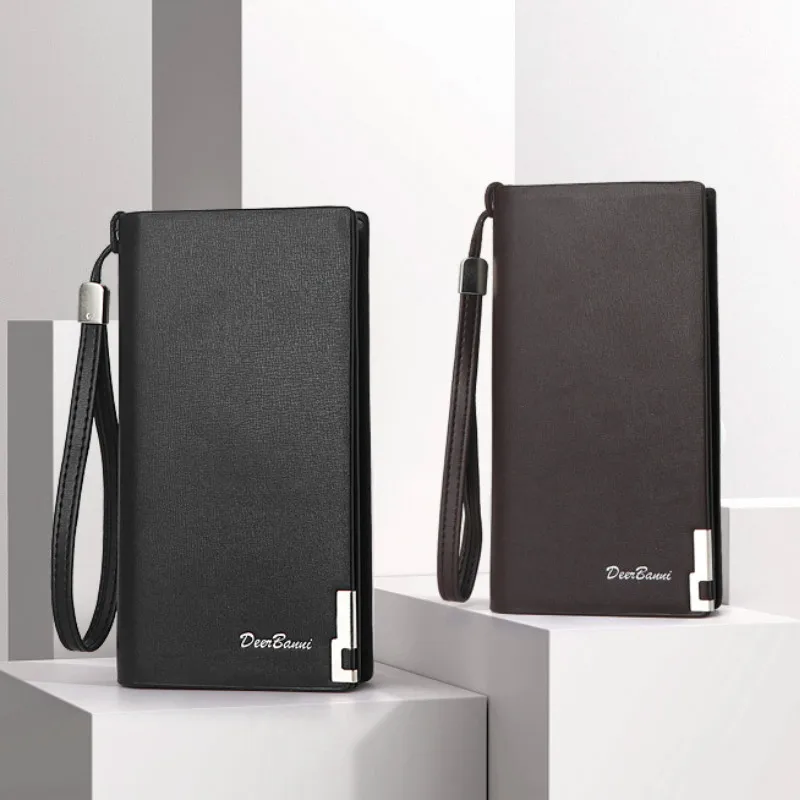 

Мужской Длинный кошелек, деловой кошелек на молнии, клатч с несколькими отделениями для карт, большой емкости, тонкий кожаный кошелек