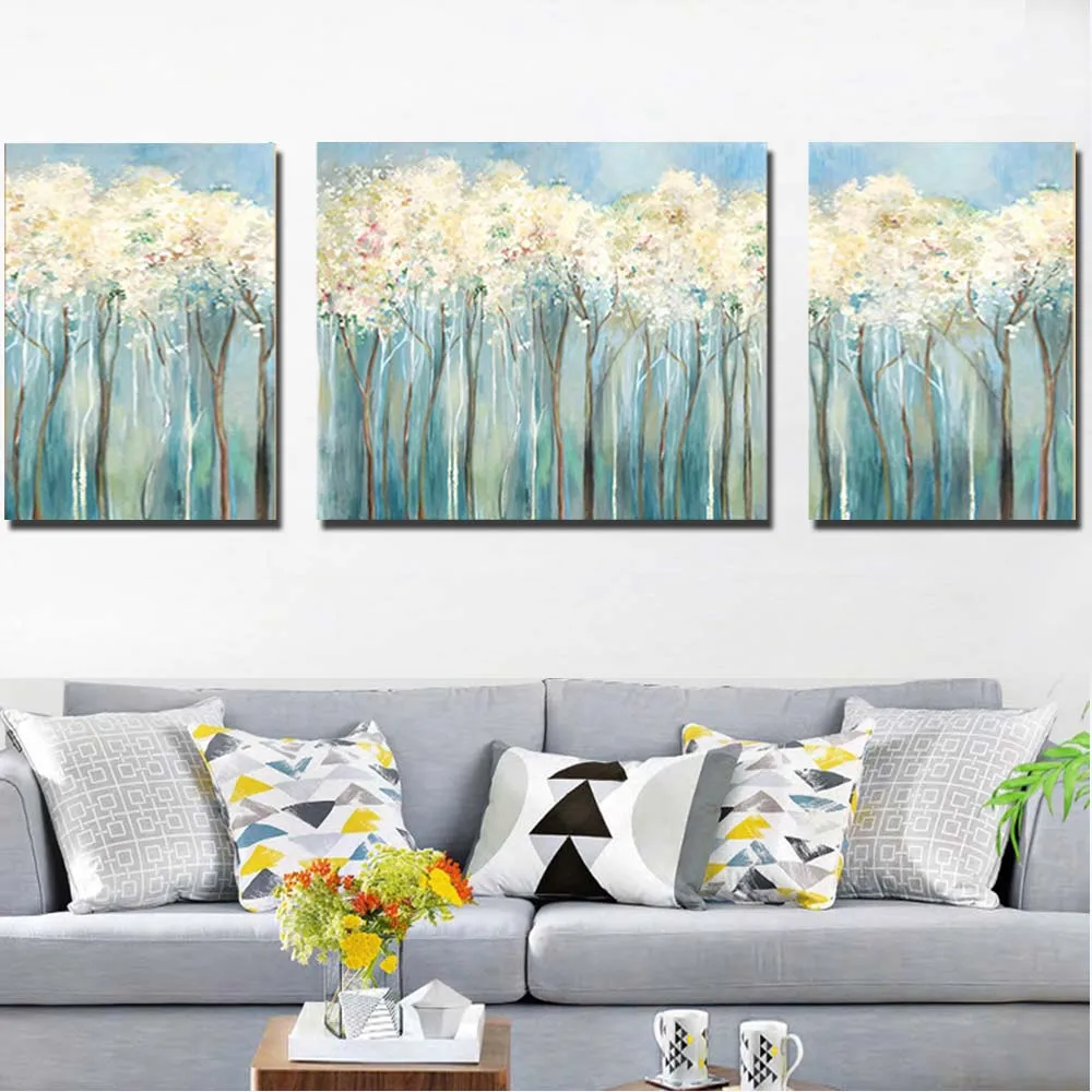 

Modern Hand Painted Abstract Three Pieces Forest Wall Picture Oil Painting Art Canvas Living Room Home Decoration Drop Shipping