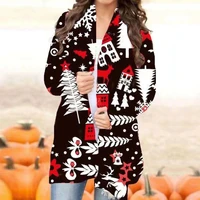women%e2%80%98s christmas cardigan snowman deer printing jacket long sleeve simple coat female plus size clothes polyester white lining