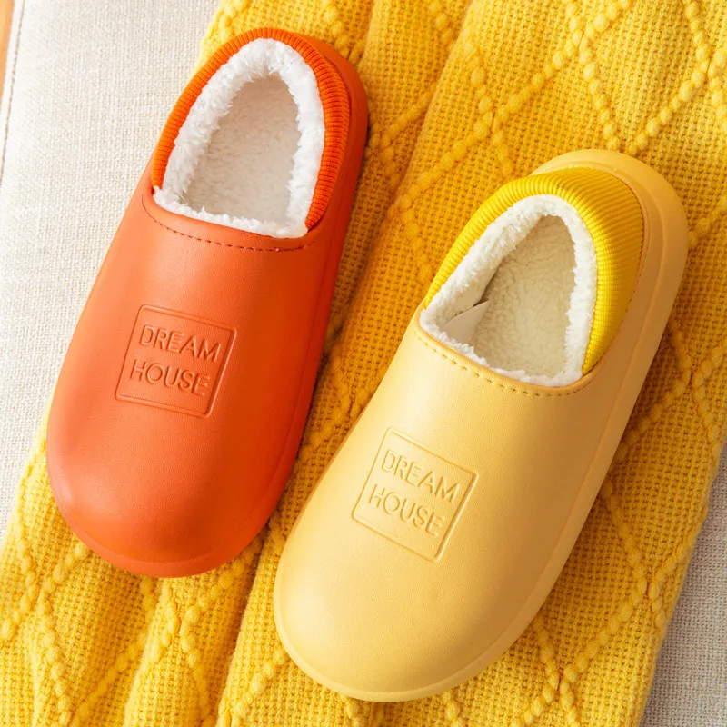 

Women Slippers Winter Waterproof Warm Plush Home Cotton Shoes Female Non-Slip Casual Indoor Flats Couple Slippers Men Women
