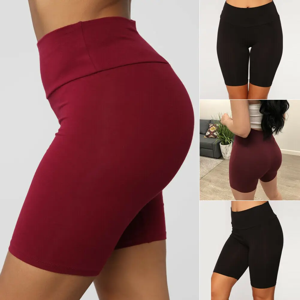 

Women's Short Sweatpants Solid Color Wide Elastic Band High Waist Yoga Pants Tuck in slimming Stretch Bottom