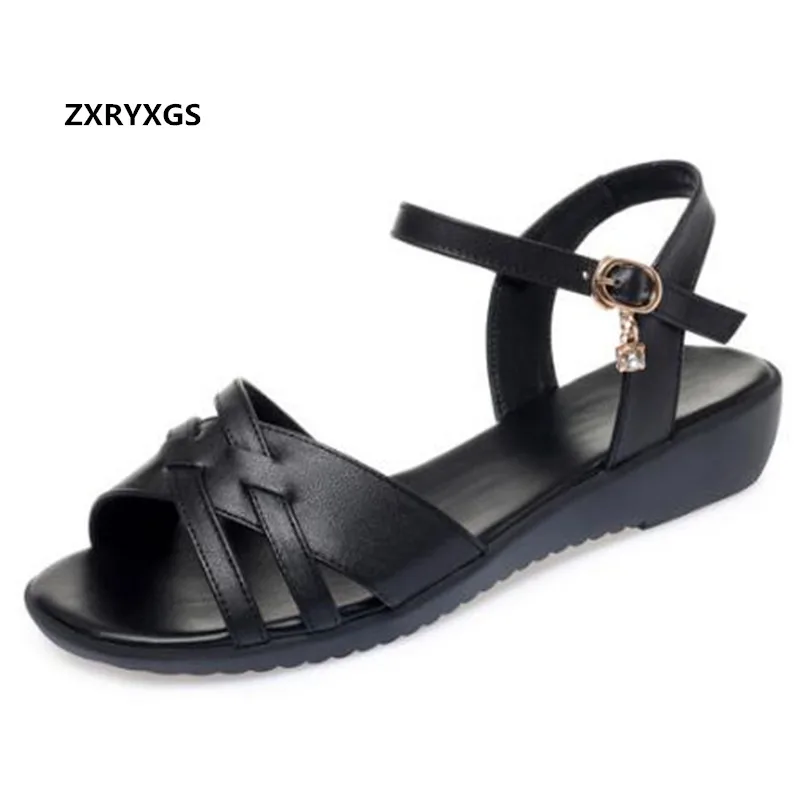 Сандалии женские из воловьей кожи Босоножки с открытым носком удобные босоножки