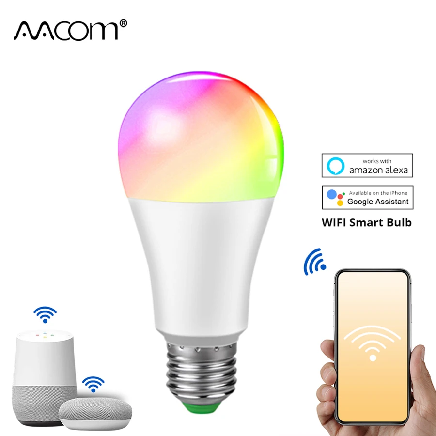 

Умная Светодиодная лампа E27 с Wi-Fi, 15 Вт, RGBW, умная лампа с Wi-Fi, работает с Google Home Assistant Echo Alexa