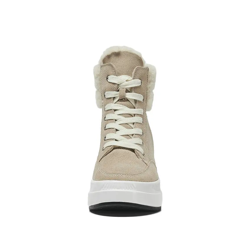 Женские ботинки на танкетке QUTAA зимние теплые меху со шнуровкой и закругленным