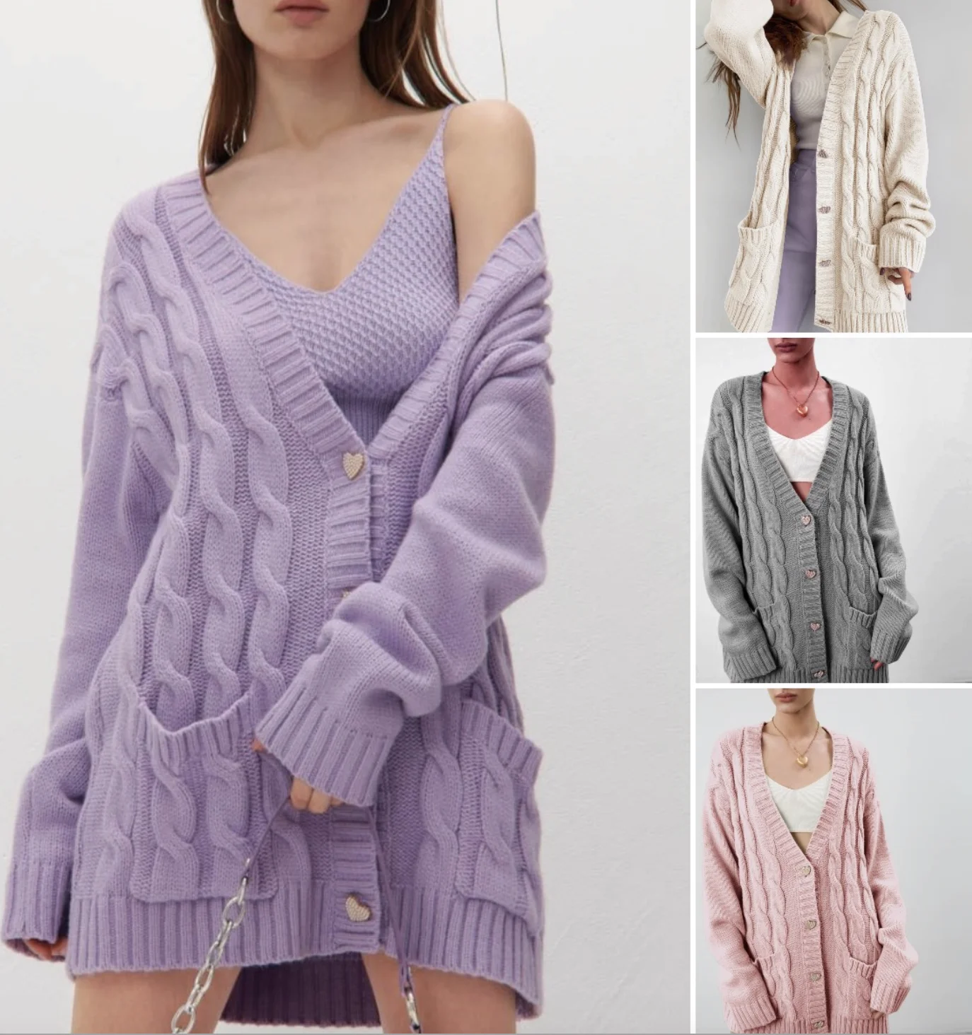 

2021 autumn and winter new knitted sweater women's quick sale lazy wind loose medium and long knitted cardigan coat women