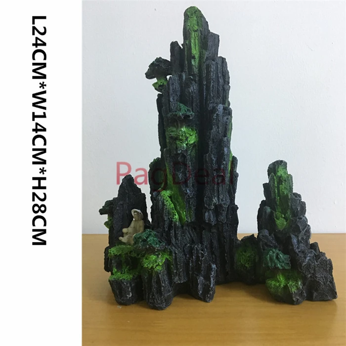 

L24cm W14cm H28cm Resin Moutain Fishing Man Tree Decorative Rocks For Aquarium Plant Fish Tank Ornament Decoration Free Shipping