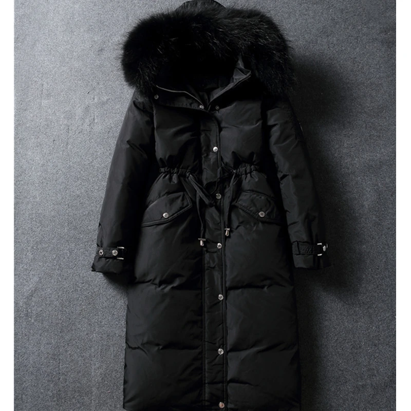 Зимняя Новинка 2020 женский пуховик с большим воротником из меха енота модное