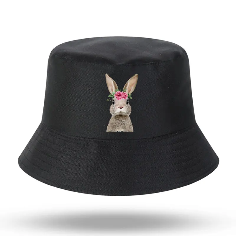 

Colorful Baby Rabbit with Flower Print Men Women Bucket Hat Outdoor Panama Fishing Cap Fisherman Hat Fishing Hat