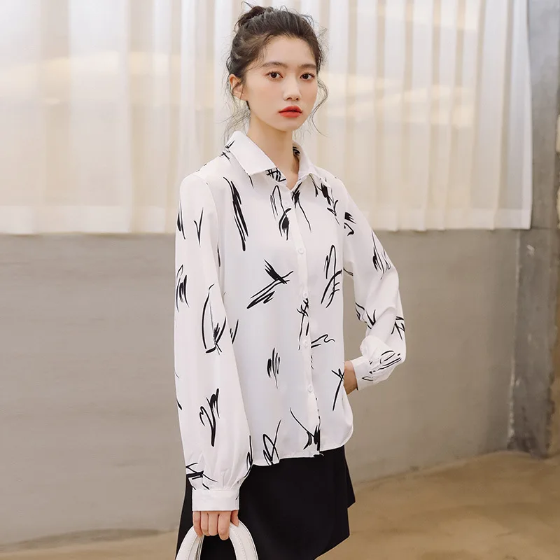 Черно-белые рубашки с принтом женские шикарные топы блузка 2020 Свободная