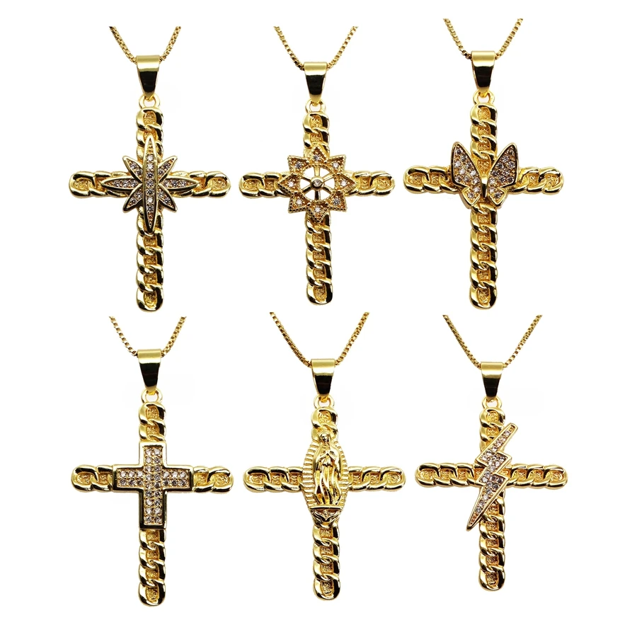 

Cross of Jesus pendant necklace lightning butterfly cross charms copper gold plated DIY neck catenary necklace jewelry