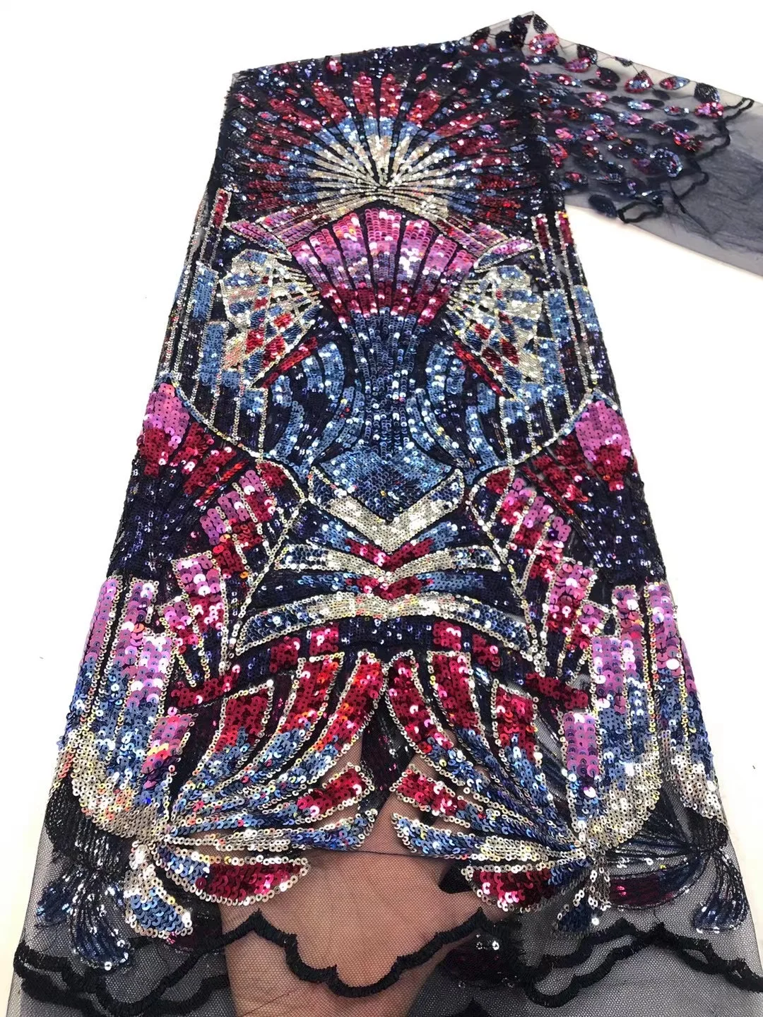 

African lace high quality lace fabric 5 yards 2021 latest French fashion Color sequins embroidered flower lace fabric JJ-SZ0354