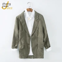 men cotton linen soft comfortable suit jackets business casual japan style retro harajuku solid color coats blazer