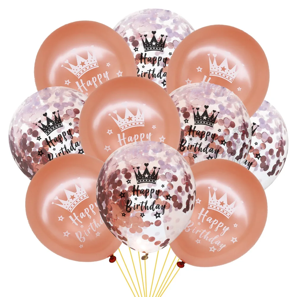

10pcs/set 12inch Rose Gold Sequins Latex Balloons Birthday Ballons Happy 16 18 21 30 Years Birthday Party Decorations Adults