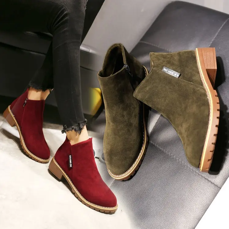 

Women's Boots Short Boots Nubuck Leather Autumn New Style Women's Shoes Flat-bottomed Round Toe 35--42 Platform Women's Boots