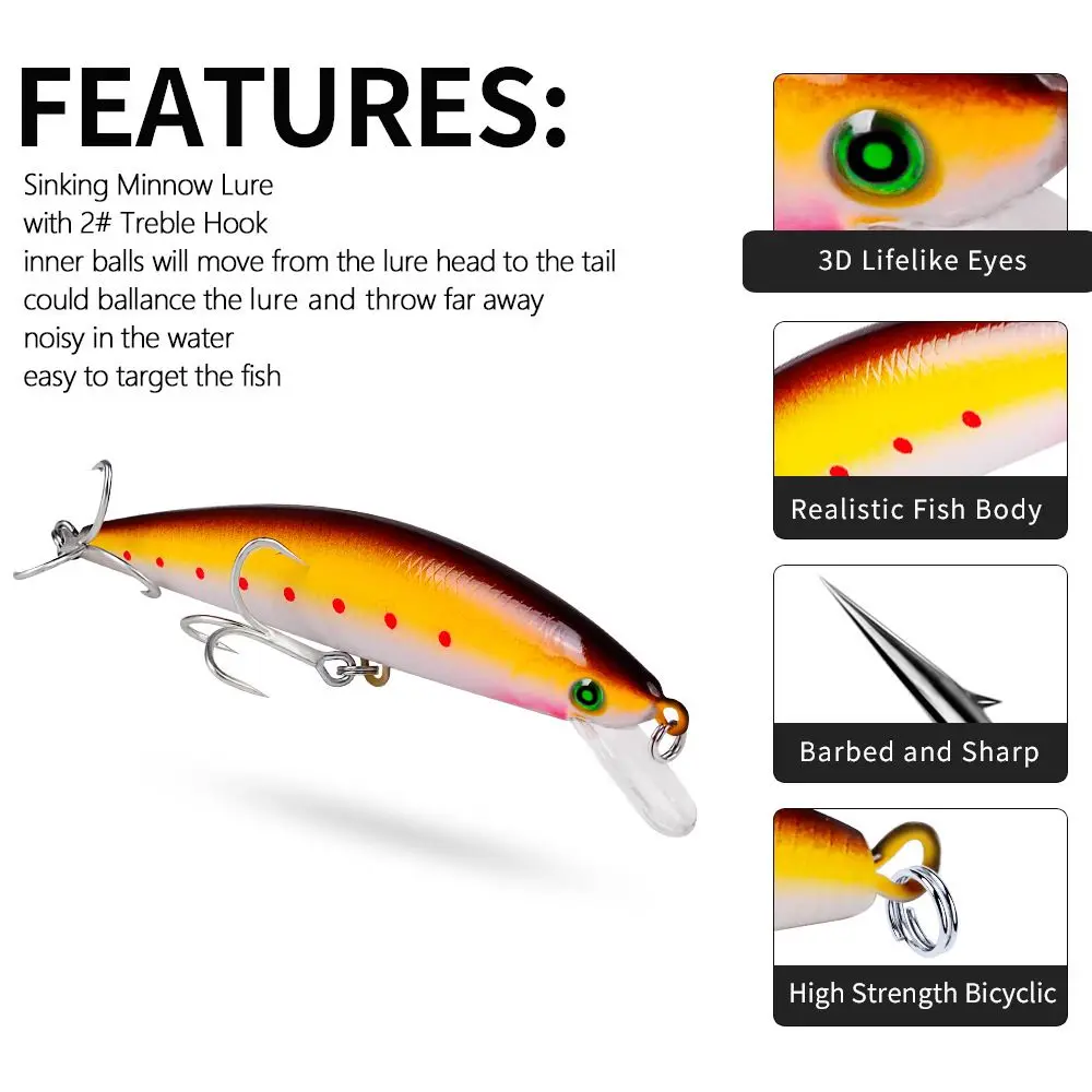 

Sinking Bass Minnow Wobblers Fishing Lure Tackle Hard Bait Swimbait