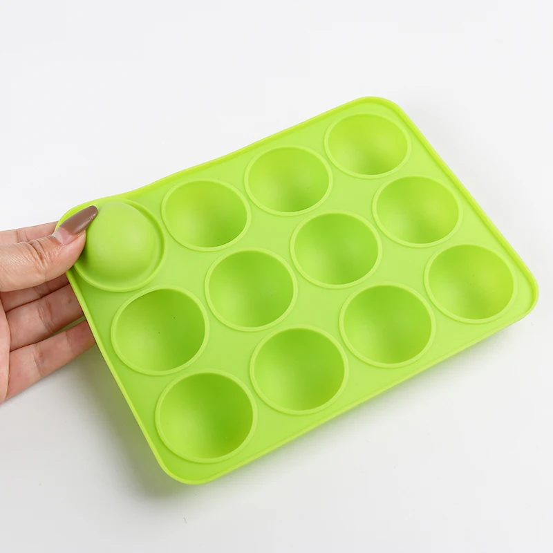 

12 Holes Silicone Round Ball Lollipop Mold Cake Non-stick Dome Chocolate Mould With Sticks for Candy Baking DIY Ice Tray Maker