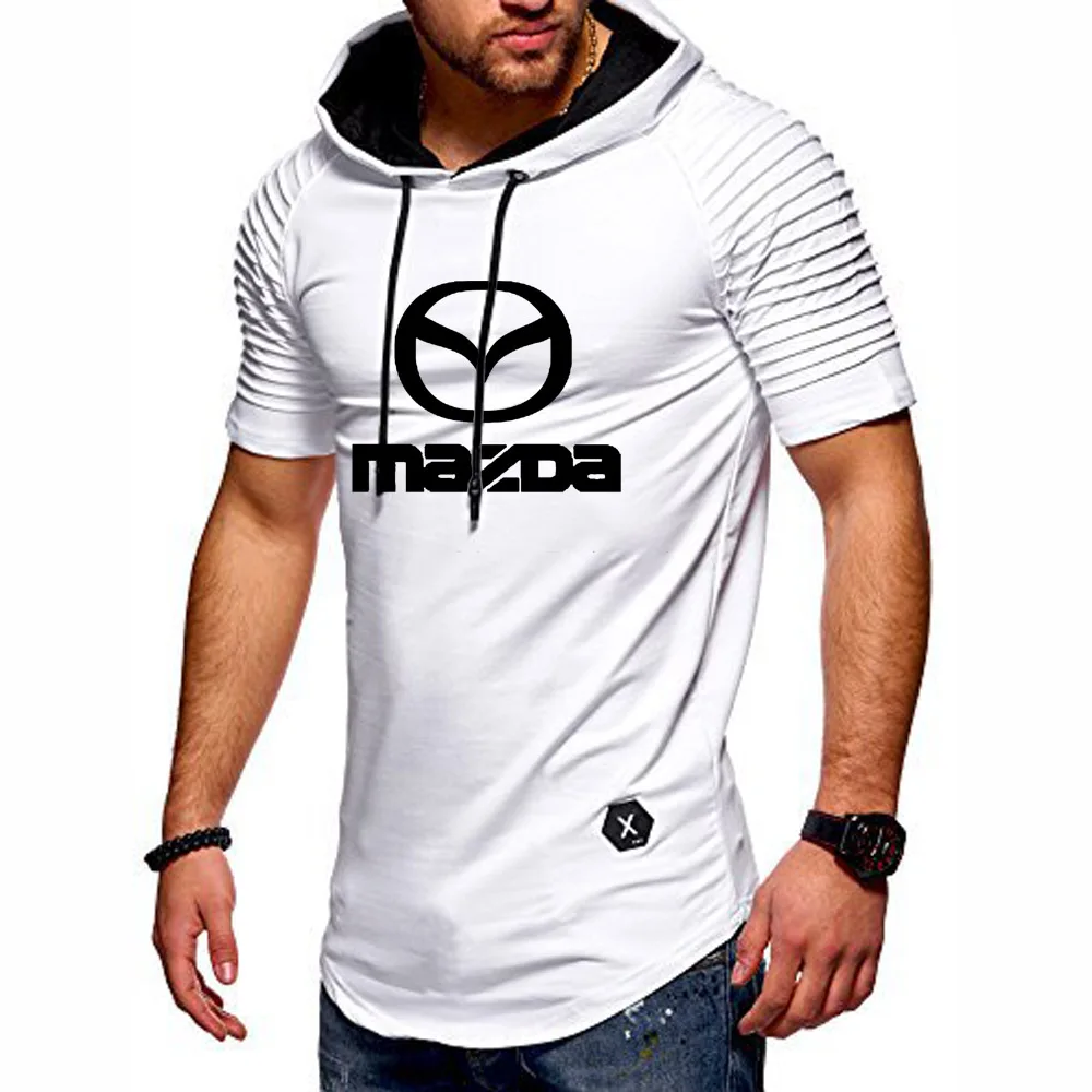 

New 2020 Summer Men's T-Shirt Mazda Car Logo casual Cotton Comfortable Hooded Short Sleeve Solid color Mens T-Shirt