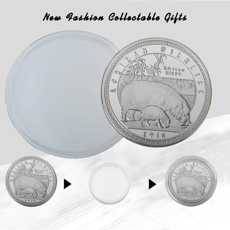 African Wild Protected Animals Sliver Commemorative Coins Zambia Kwacha Souvenir Elephant Lion Buffalo Challenge Coin Gift | Дом и сад