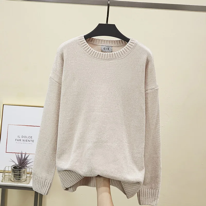 Новый теплый свитер из синели с круглым вырезом женские золотые бархатные теплые