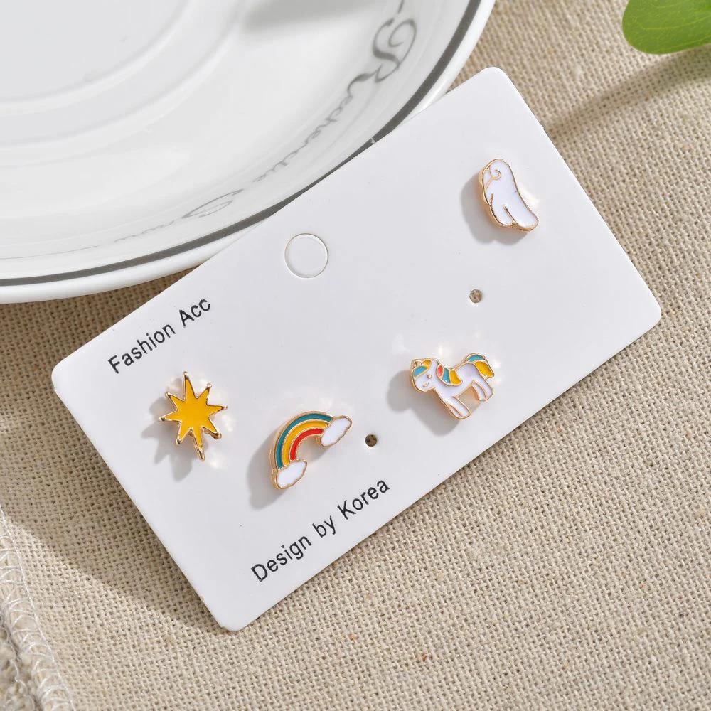 Серьги гвоздики в Корейском стиле очень милые серьги виде радуги лошади Луны