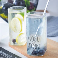 300ml400ml good morning black white letter milk tea coffee cup heat resistant glass round fun cups crystal transparent cups
