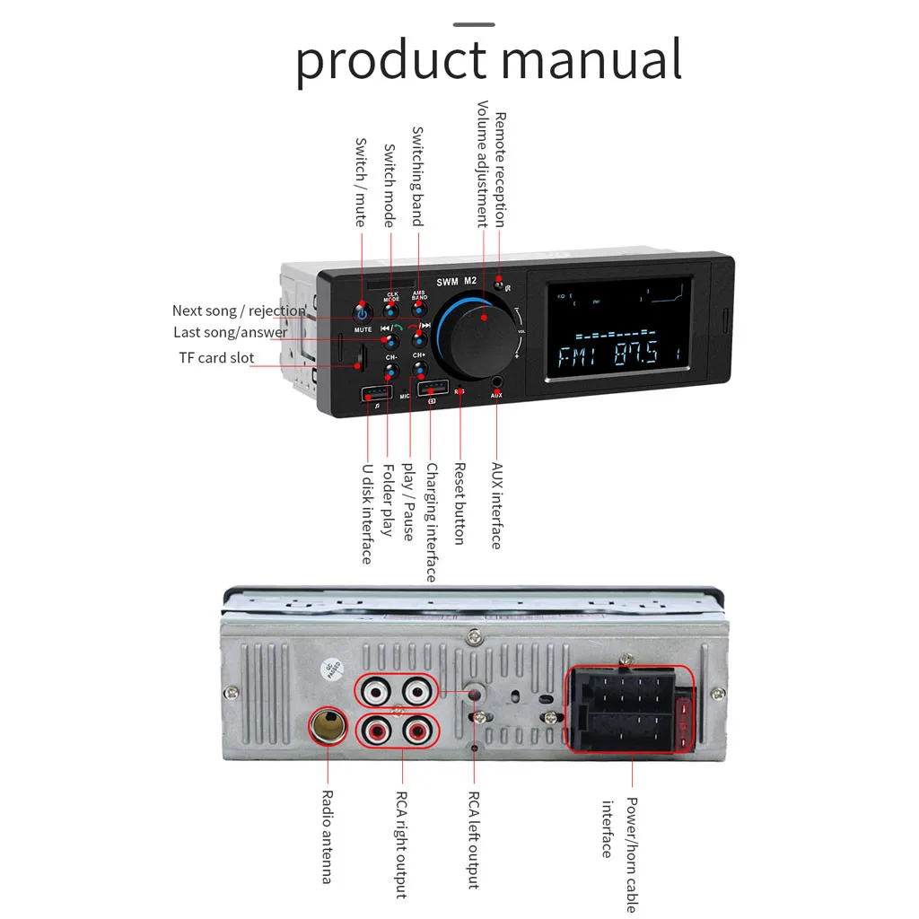 SWM M2 автомобильный стерео MP3 музыкальный плеер FM Радио BT USB TF AUX головное устройство беспроводной адаптер автомобильное радио Multimidia MP5 автомобильные аксессуары