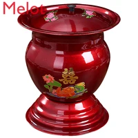 Retro Chinese Style Stainless Steel Porcelain Ceramic with Lid Red Fruit Beer Barrel Classic Collection Wedding