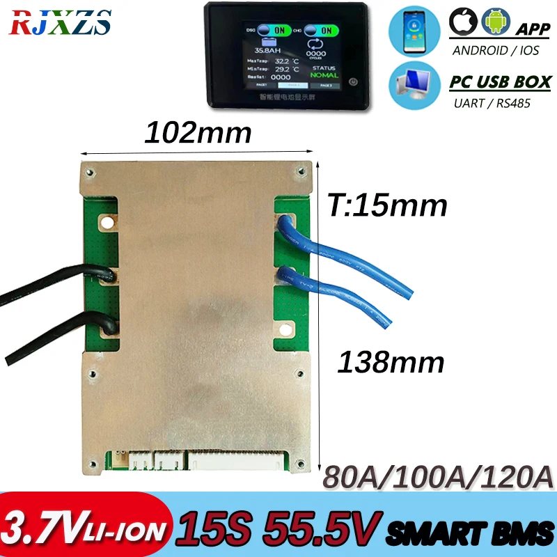 Умный BMS 15S 120A 63V Bluetooth Литий-ионный PCM с Android APP UART программное обеспечение (ПК)