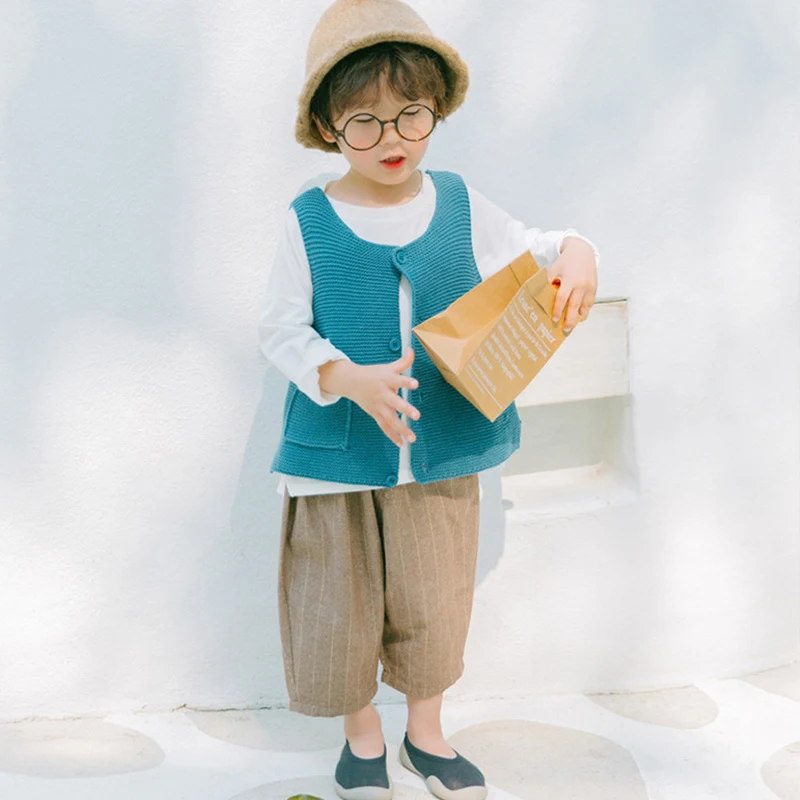 Осенний кардиган для маленьких мальчиков и девочек вязаный свитер верхняя