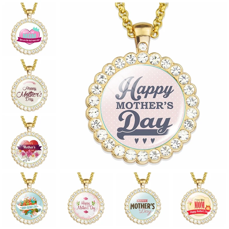 Happy Mother Day модное позолоченное ожерелье с кристаллом цирконием бижутерия со