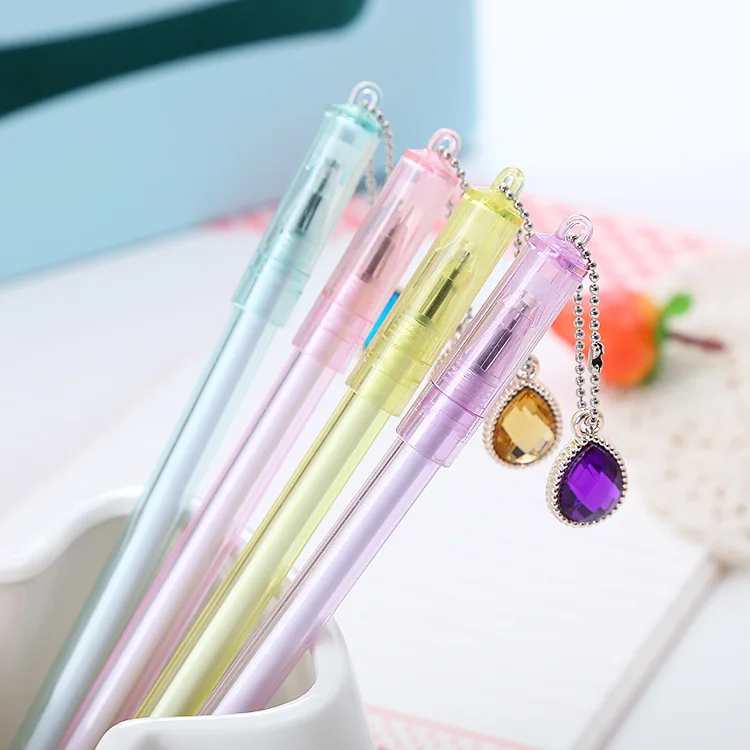 

36 шт./лот кавайная гелевая ручка с подвеской из драгоценного камня, милые черные чернила 0,5 мм, нейтральные ручки, школьные письменные принад...