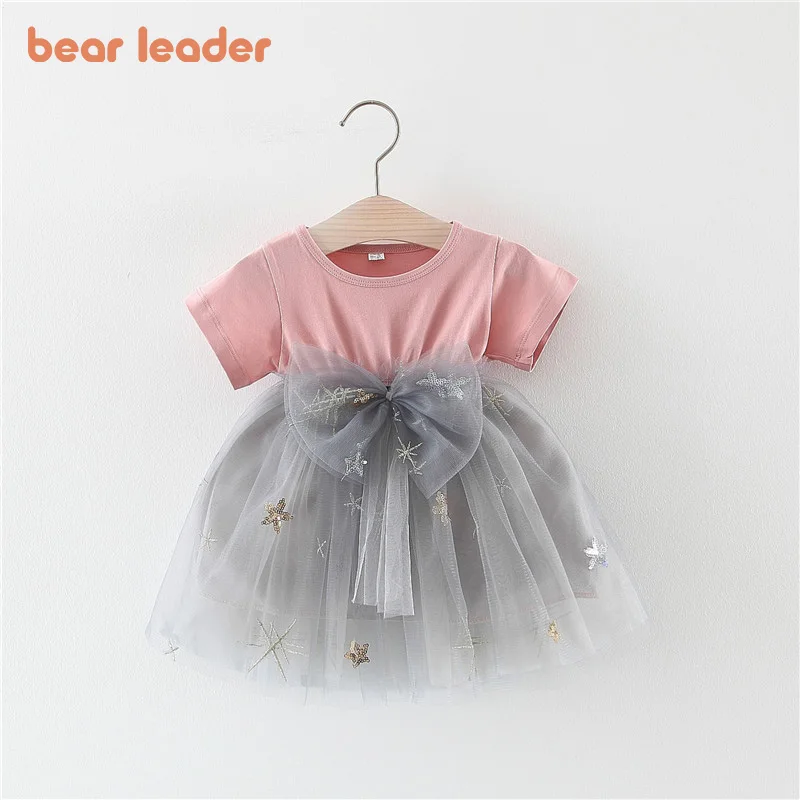 

Bear Leader Baby Girls Patchwork Mesh Dress New Fashion Kids Party Princess Costumes Toddler Bow Clothes Sequined Suits 6M-3T