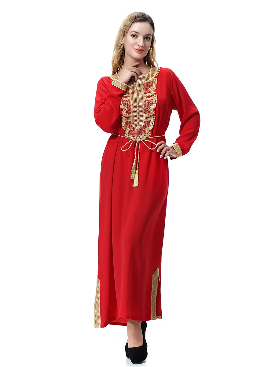

Dubai Muslim Abaya for Women Saudi Long Dress AppliqueJalabiya Islamic Clothing Moroccan Kaftan Lace-up Split Party Vestidos