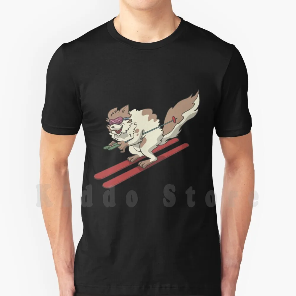Мужская хлопковая футболка с рисунком кошки на лыжах | одежда