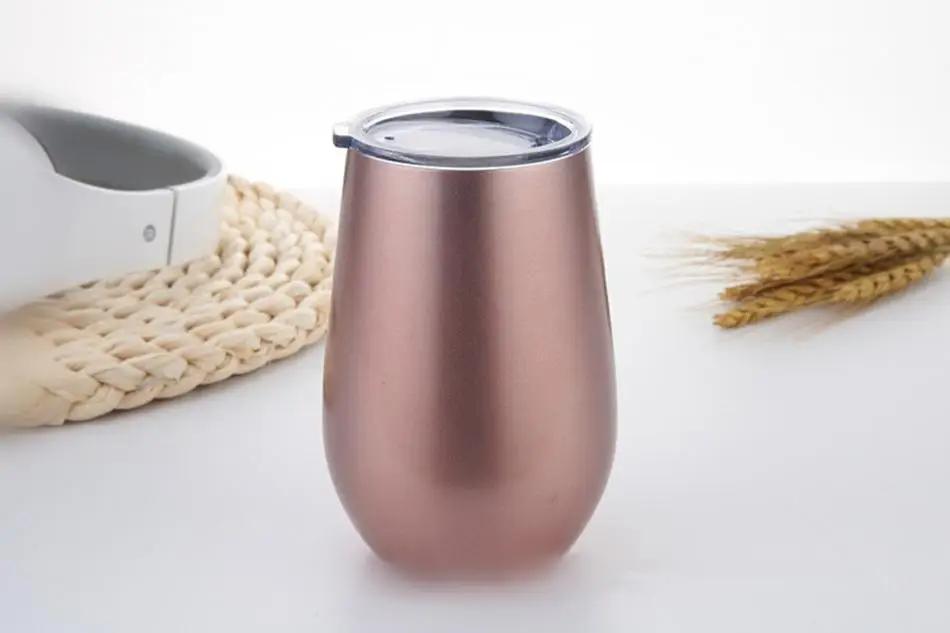 Rose Gold 12oz Egg Cups Stainless Steel Wine Glasses Beer Tea Coffee Cup Vacuum Insulated Thermos with clear lids | Дом и сад