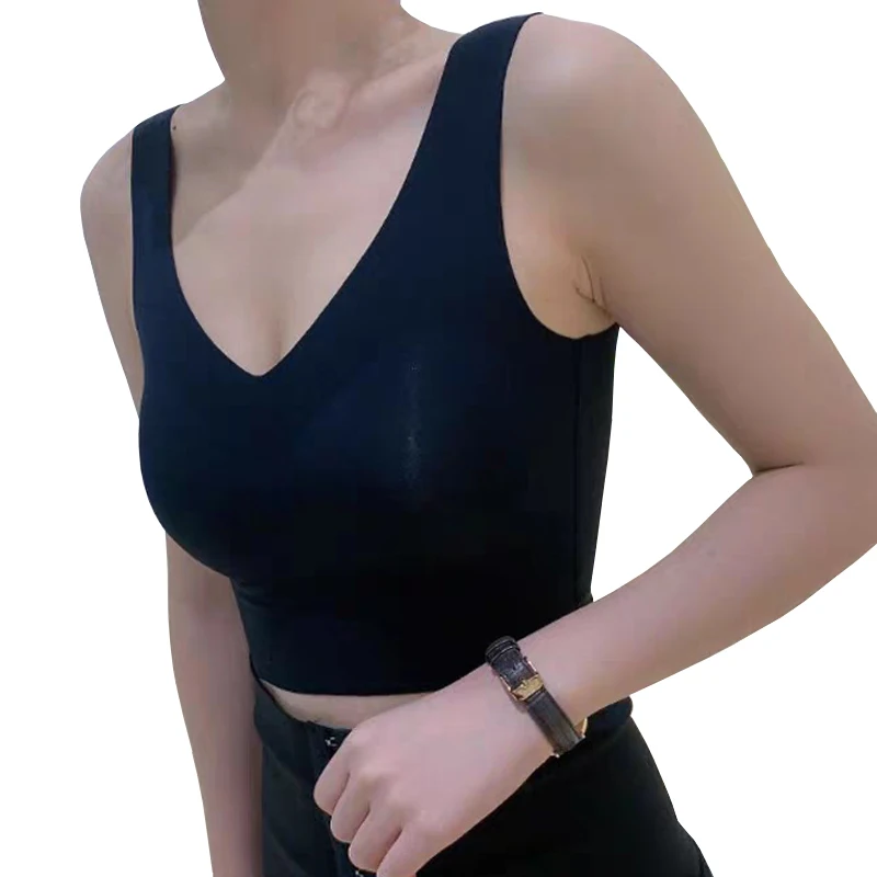 

Wearing Seamless Vest Square Neck V-neck On One Vest Latex Cup One Piece Underwear No Steel Ring Bra Women