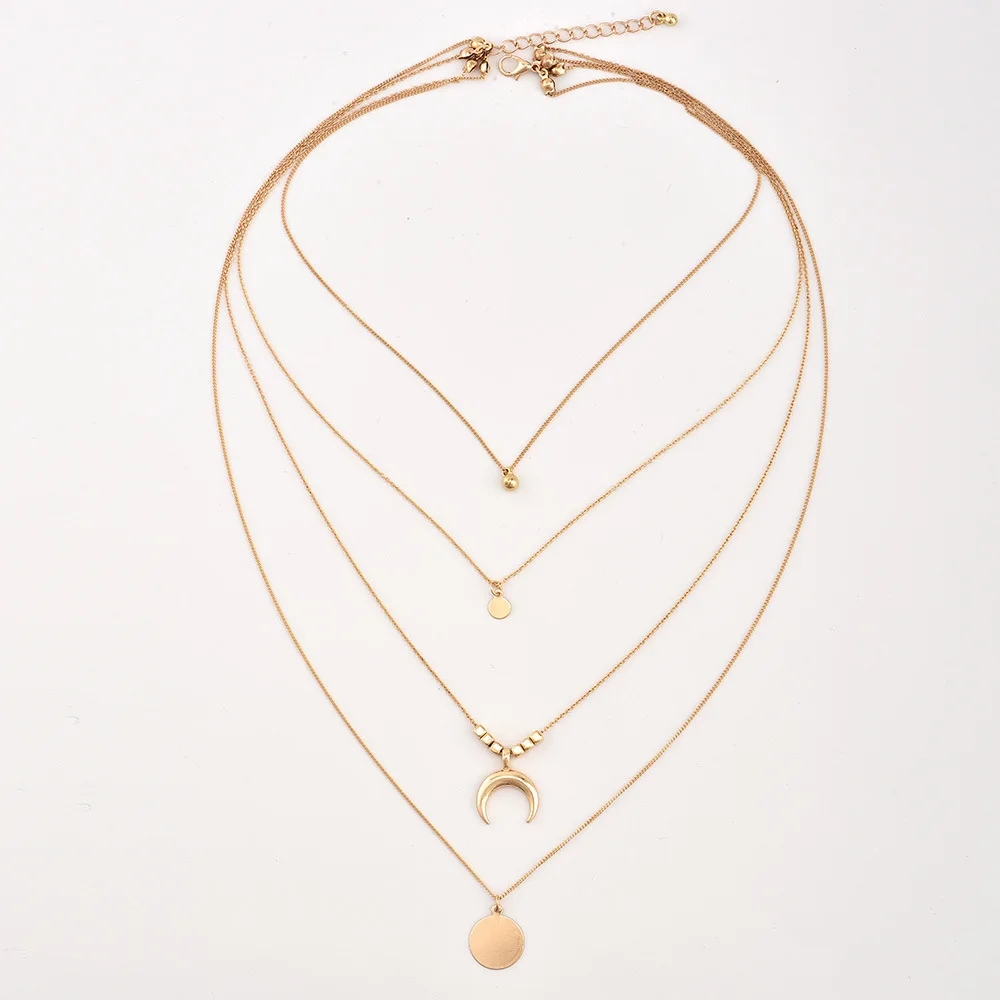 

2021 Fashion Multilayer Necklaces & Pendants Vintage Moon Choker Necklace for Women Gold Collier Femme Party Jewelry Fashion