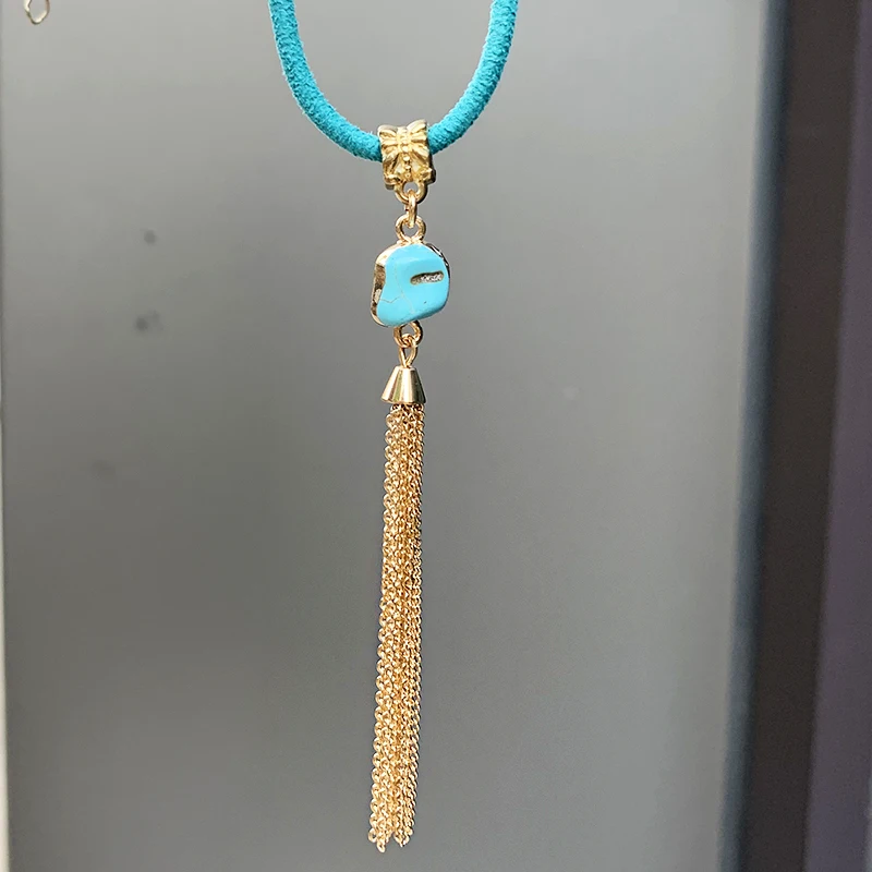 Коми модные бирюзовые серьги с кисточками регулируемый браслет Подвеска