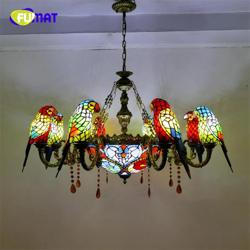 Koop Fumat Tiffany Kroonluchters Led Glas In Lood Papegaai E27 Hanglamp Orchidee Rose Bloem Luxe Opknoping Lichtpunt Loft Decor Lamp