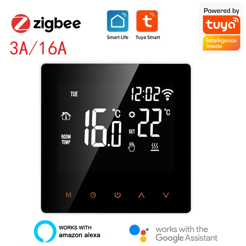 

Умный термостат Tuya Zigbee, сенсорный ЖК-дисплей, для электрического подогрева пола, воды/Газа, температуры котла, требует концентратор