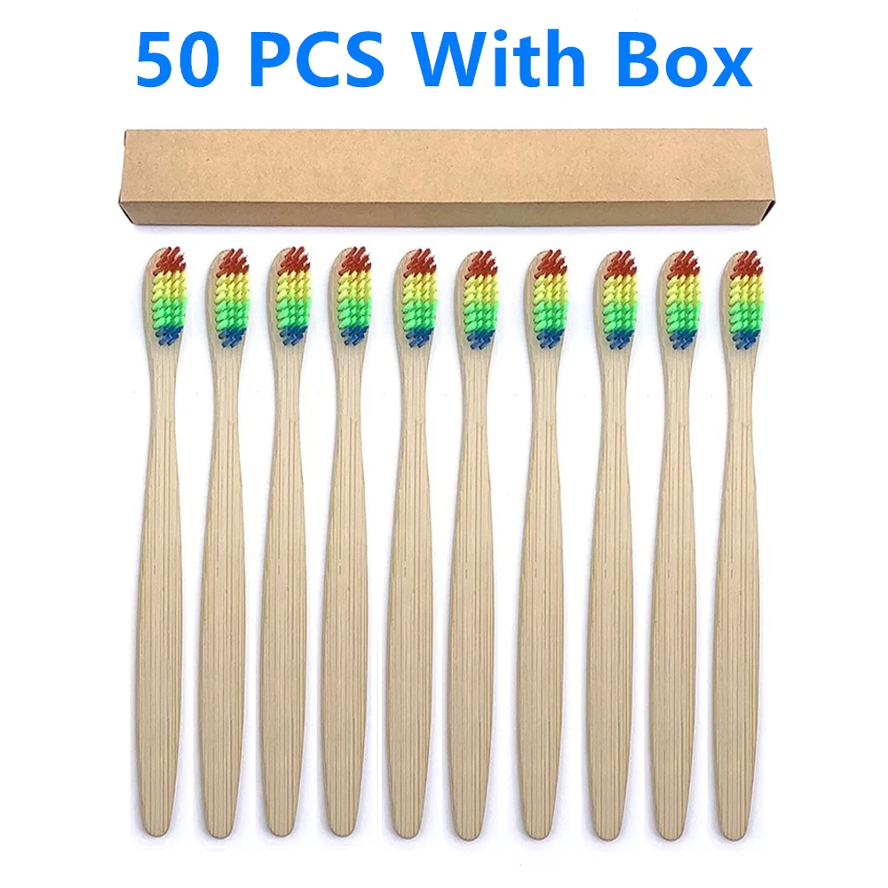 

50 PCS Reusable Eco Friendly Bamboo Toothbrush Soft Bristle Charcoal Teeth Whitening Bamboo Toothbrush for Home Travel Hotel