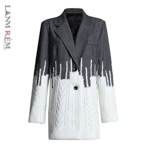 LANMREM 2021 Новая Осенняя модная уличная куртка Лоскутная контрастная цветная однобортная Свободная куртка с длинными рукавами WD24302L