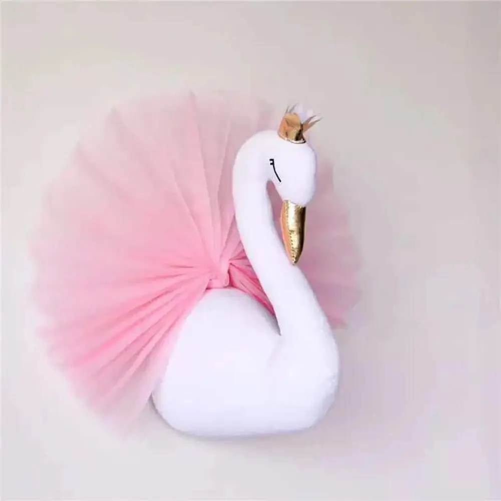 Милый 3D Золотой короны Лебедь стены искусства висячая девочка кукла Лебедь мягкая игрушка голова животного Настенный декор для детской комнаты день рождения свадебный подарок