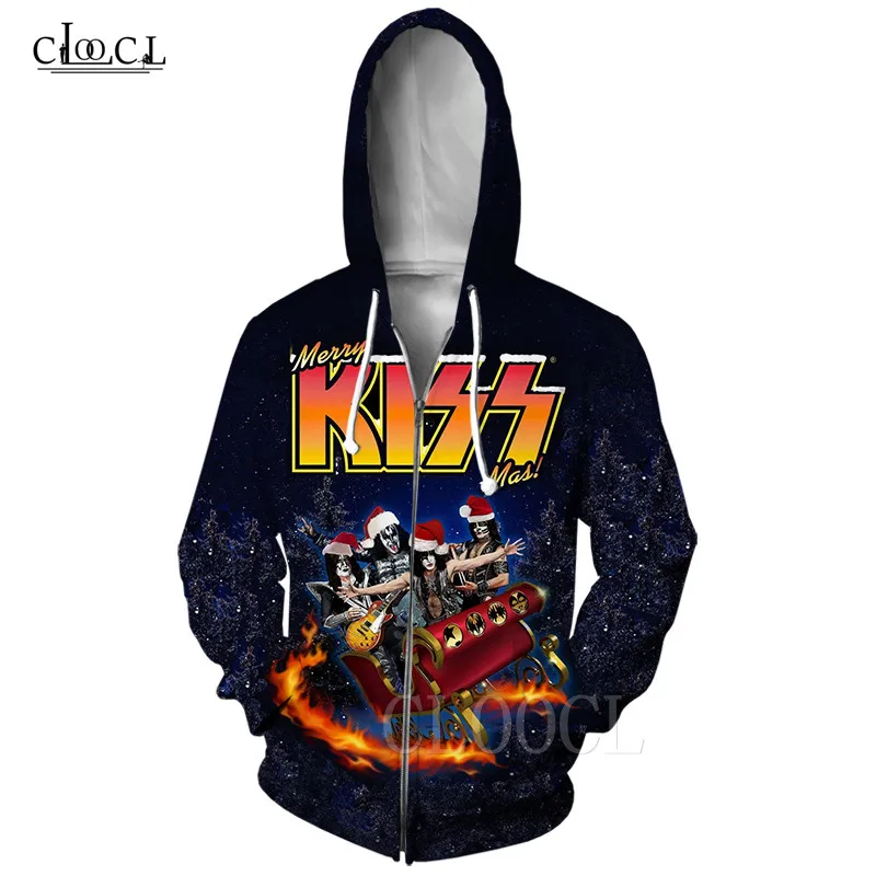 

Christmas Costumes Zipper Hoodies Heavy Metal Rock KISS Band Men Hoodie 3D Print Fashion Unisex Zipper Streetwear Tracksuit Tops