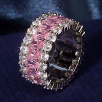 eternity pink sapphire diamond ring 925 sterling silver bijou engagement wedding band rings for women bridal fine party jewelry